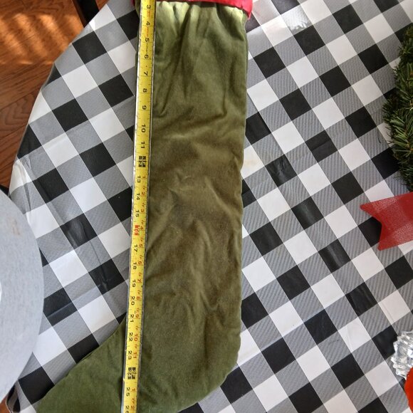 Pottery Barn Green Velvet Extra Long 27" Stocking with Red Cuff No Mono Vintage - Picture 3 of 4